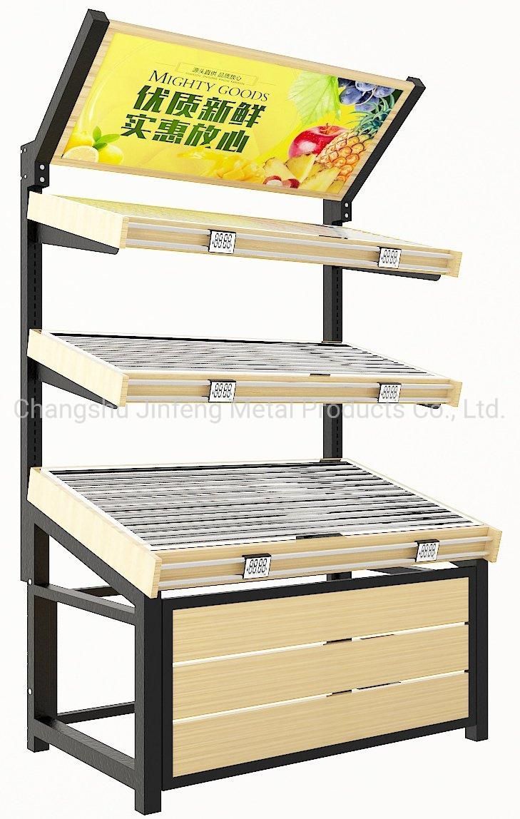 Supermarket Fruit Display Shelves Wooden and Metal Display Rack