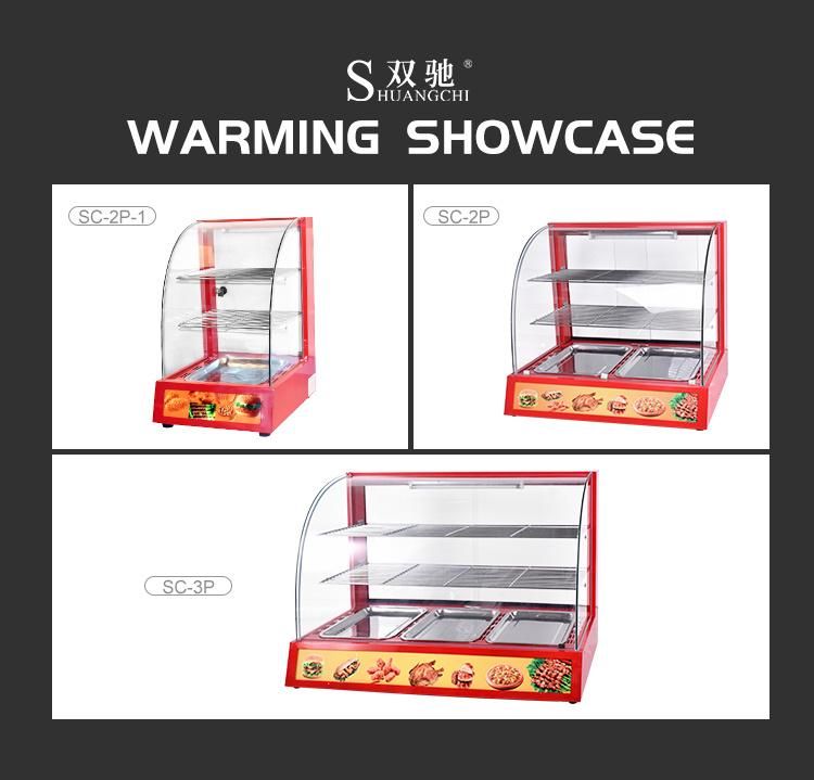 2 Plates Curved Glass Display Food Warmer Showcase Food Display Warming Showcase