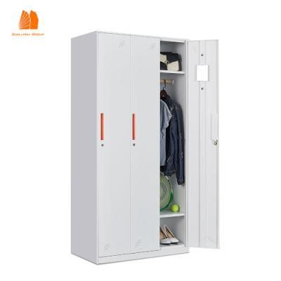 White 3 Doors Steel Locker Metal Clothes Cabinet