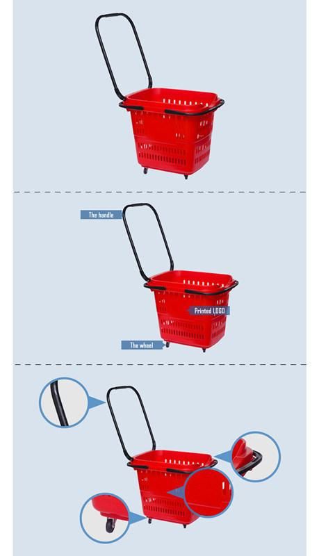 Luxury Style Handle Plastic Shopping Trolley Basket