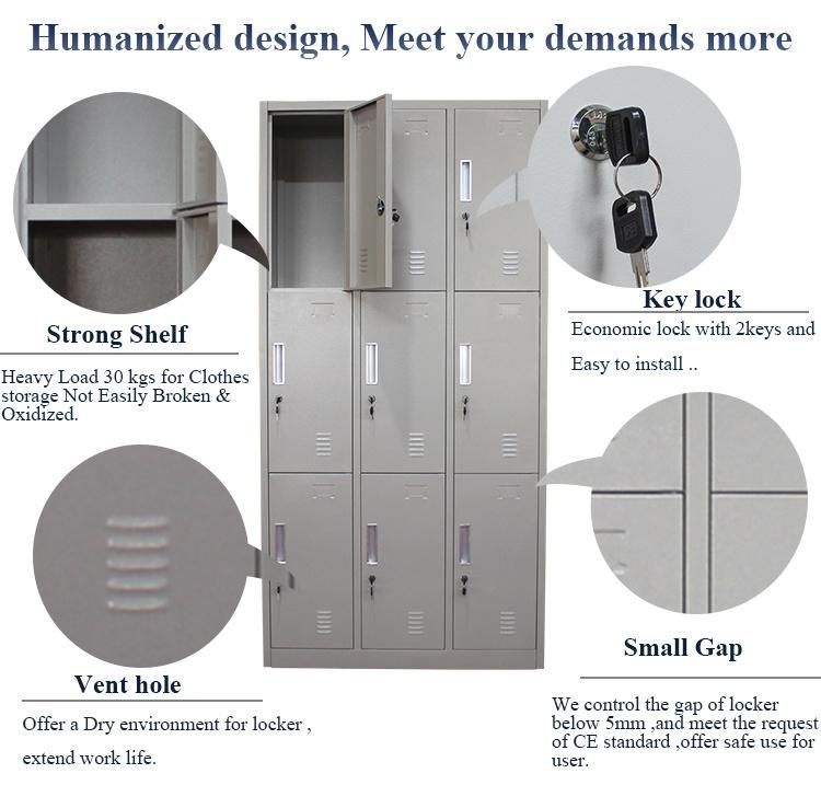 New Promotion 9 Door Wardrobe Sliding Door White Metal Lockers