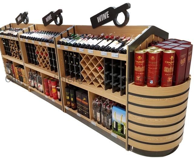 Supermarket Wooden Red Wine Bottle Display Rack