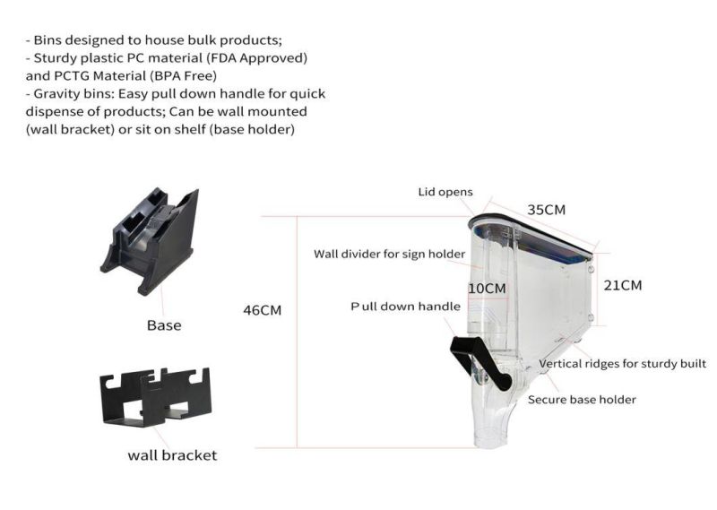 New Arrive Gravity Bin Bulk Food Dispenser with 10cm Wide