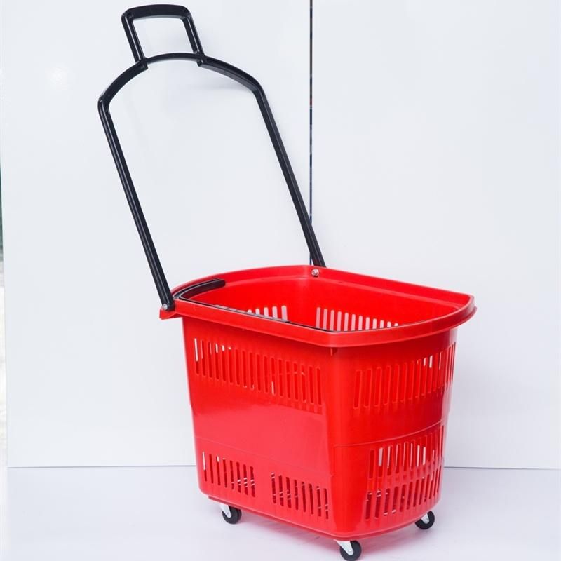 Bright Yellow Color Plastic Shopping Trolley Basket