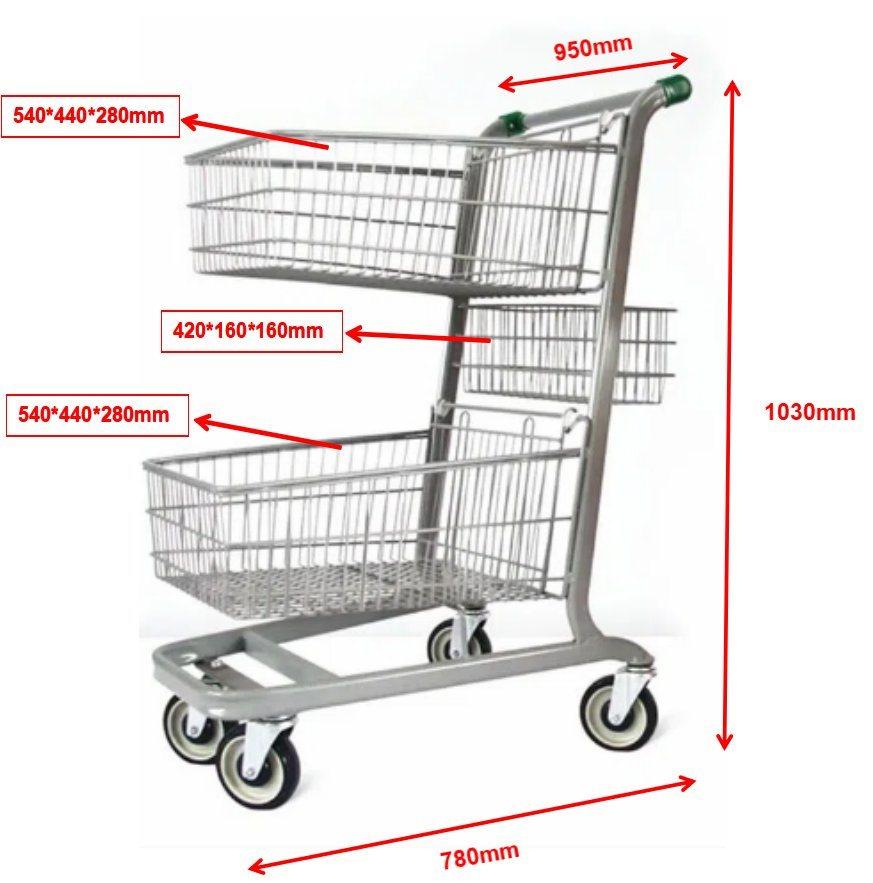 Three Tiers Basket Shopping Trolley for Store Hardware Market