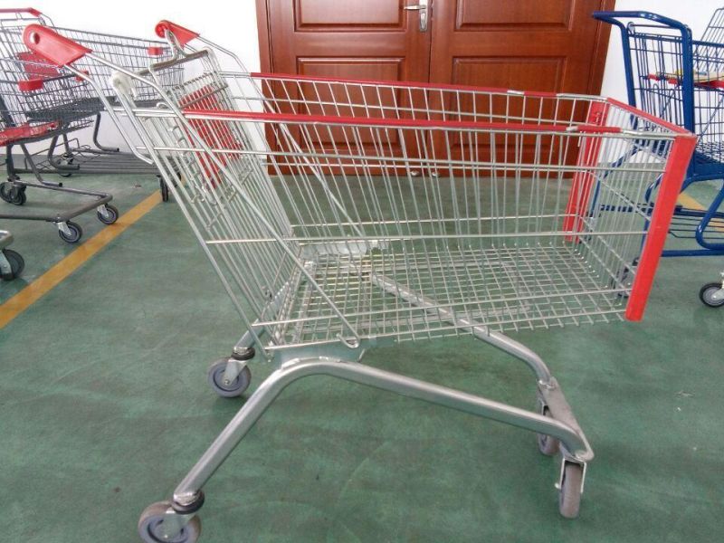 European Style Supermarket Wire Shopping Trolley Cart with Plastic Cover