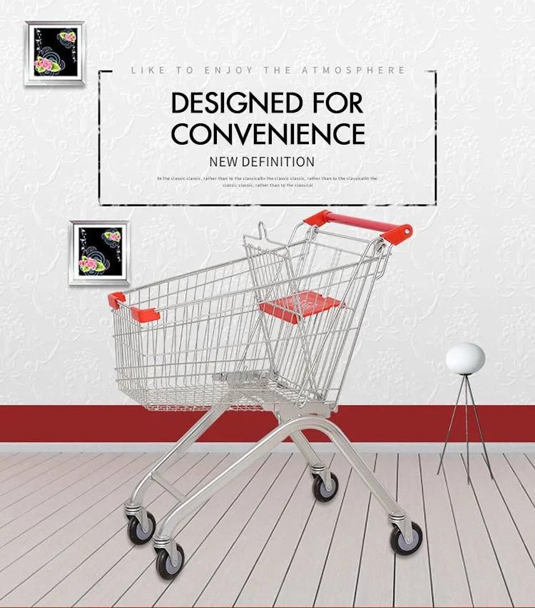 European Style Metal Supermarket Shopping Carts Trolley Custom Logo Printing