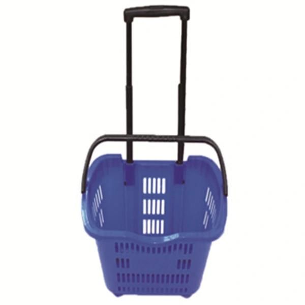 Supermarket Plastic Shopping Basket with Wheels (YD-Z11)