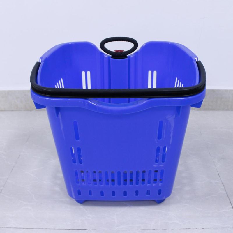 50L Plastic Basket with 2 Wheels for Supermarket Stores