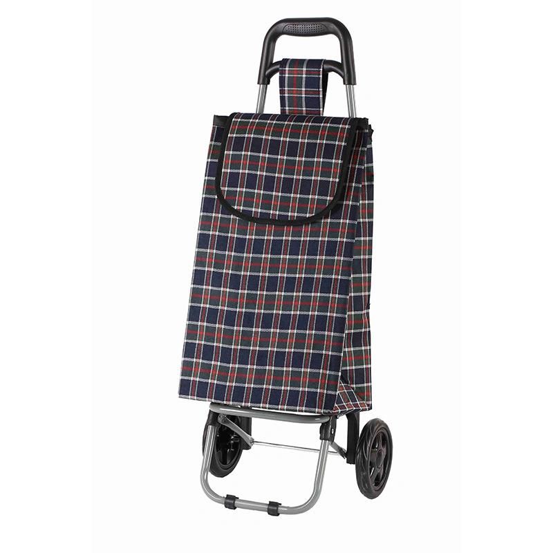 Classical Popular Best Selling Foldable Styles Plaid Fabric Travel Shopping Trolley Cart