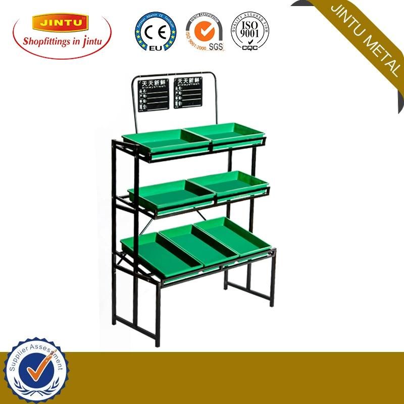 Knockdown Supermarket Metallic Produce Vegetables and Fruit Display Rack Shelves