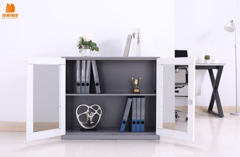 Modern Document Storage Cabinet Short Filing Cabinet with 2 Swing Glass Door