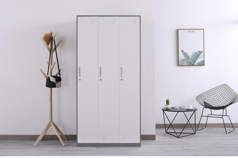 Grey Color Steel Locker Almirah Wardrobe 3 Door