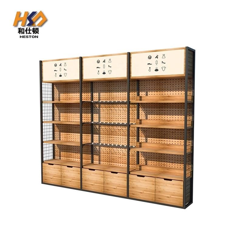 Factory Wholesale Custom Modern Detachable Steel-Wood Combination Display Rack Supermarket Shelf