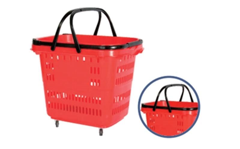 Cheap Price Plastic Supermarket Trolley Four Wheels Large Shopping Basket