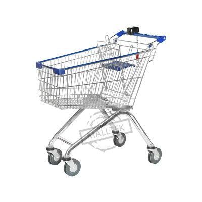 60-240L Supermarket Metal European Shopping Trolley with PU Wheels