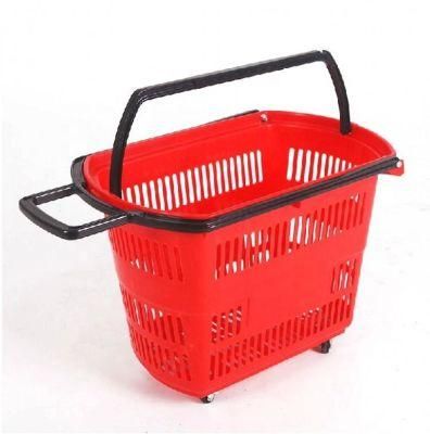 High Quality Supermarket Plastic Shopping Basket with Wheels