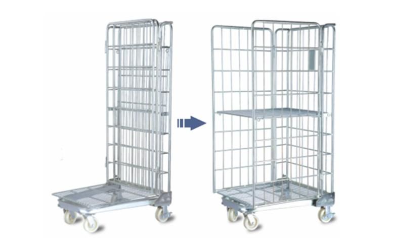 Grocery Store Steel Trolley Supermarket Shopping Carts Folding Roll Container