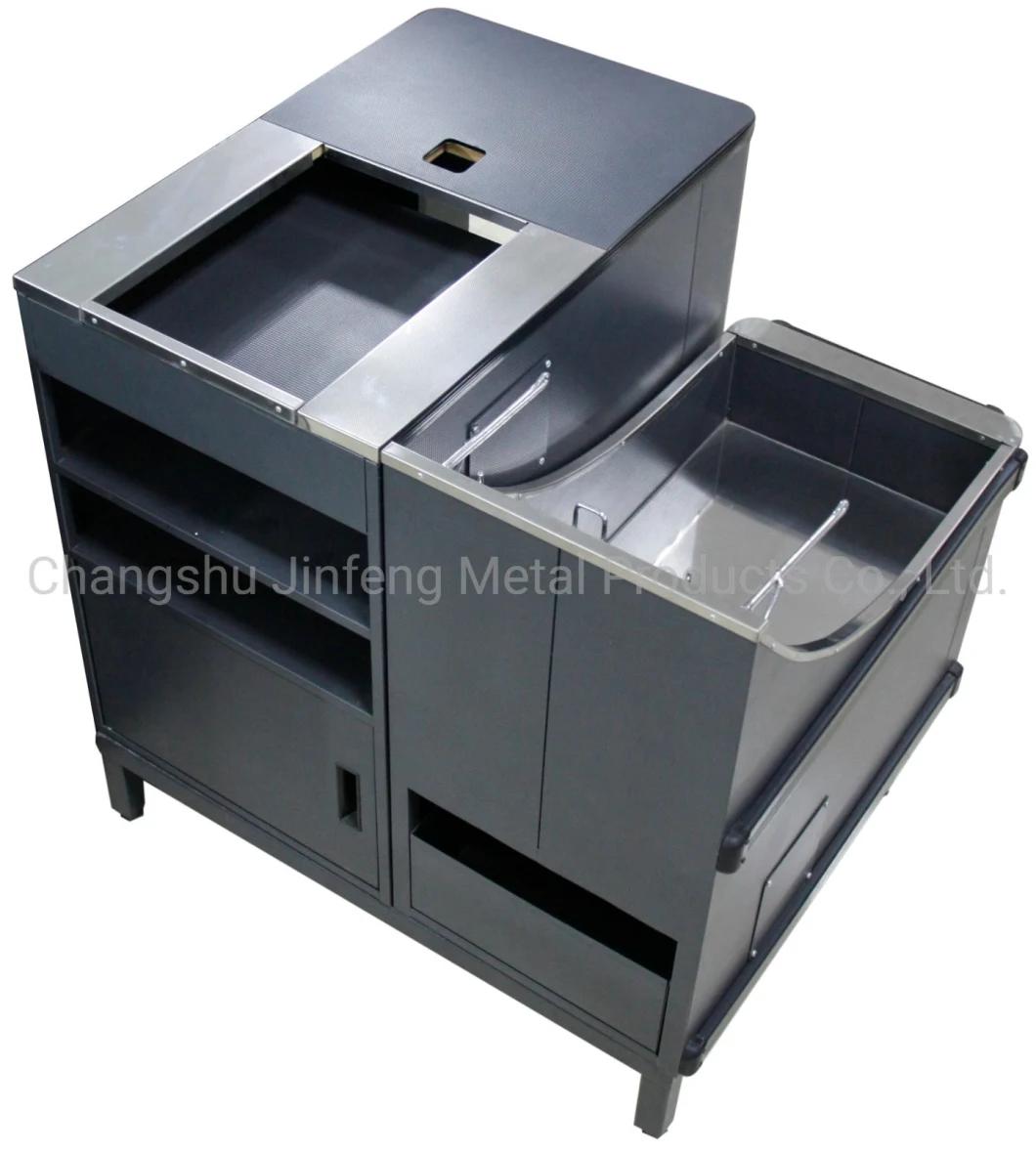 Supermarket Three Parts Metal Cashier Desk with Stainless Steel Top Cover