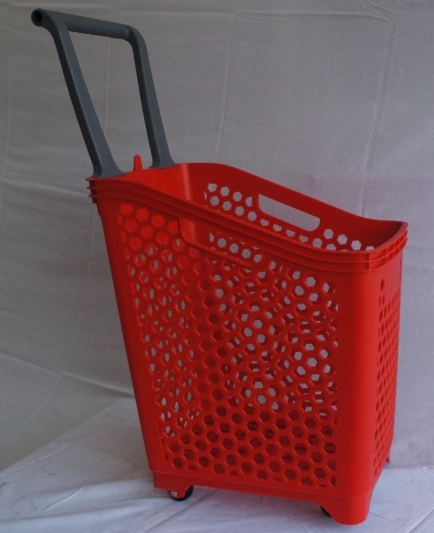 Perforated Large Hand Push Shopping Basket with Four Wheels 68L