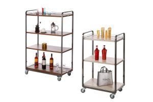 Industrial Vintage Style Wood Metal 3 Tiers Kitchen Serving Trolley with Wine Rack