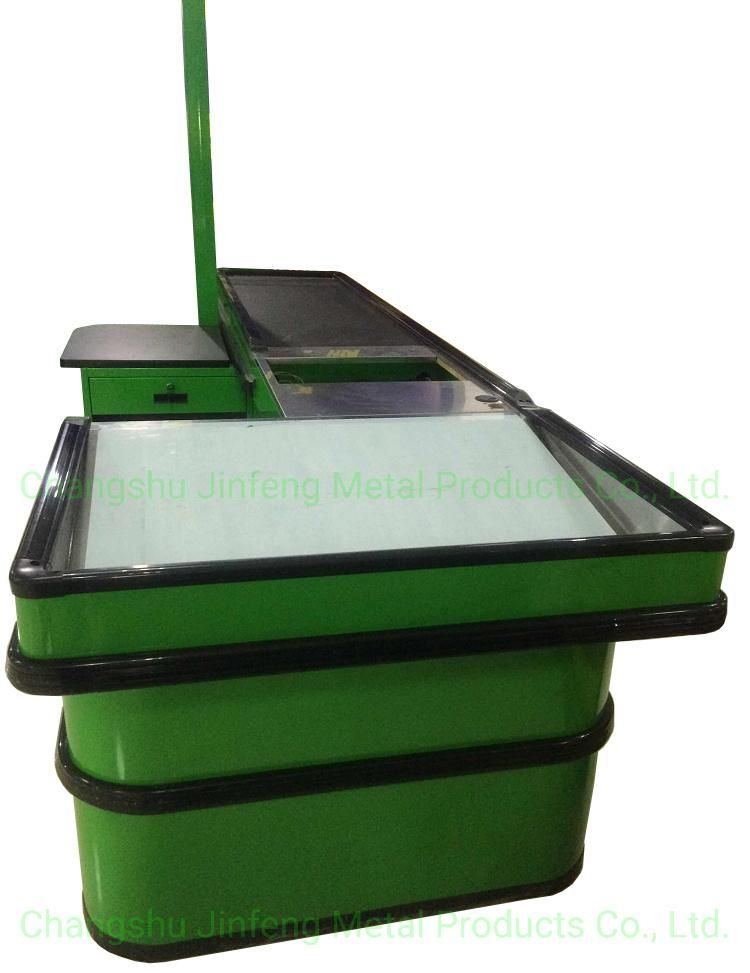 Electrical Checkout Counter Cashier Counter with Conveyor Belt and Light Box