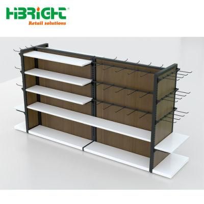 Wooden Metal Plain Panel Supermarket Gondola Shelving