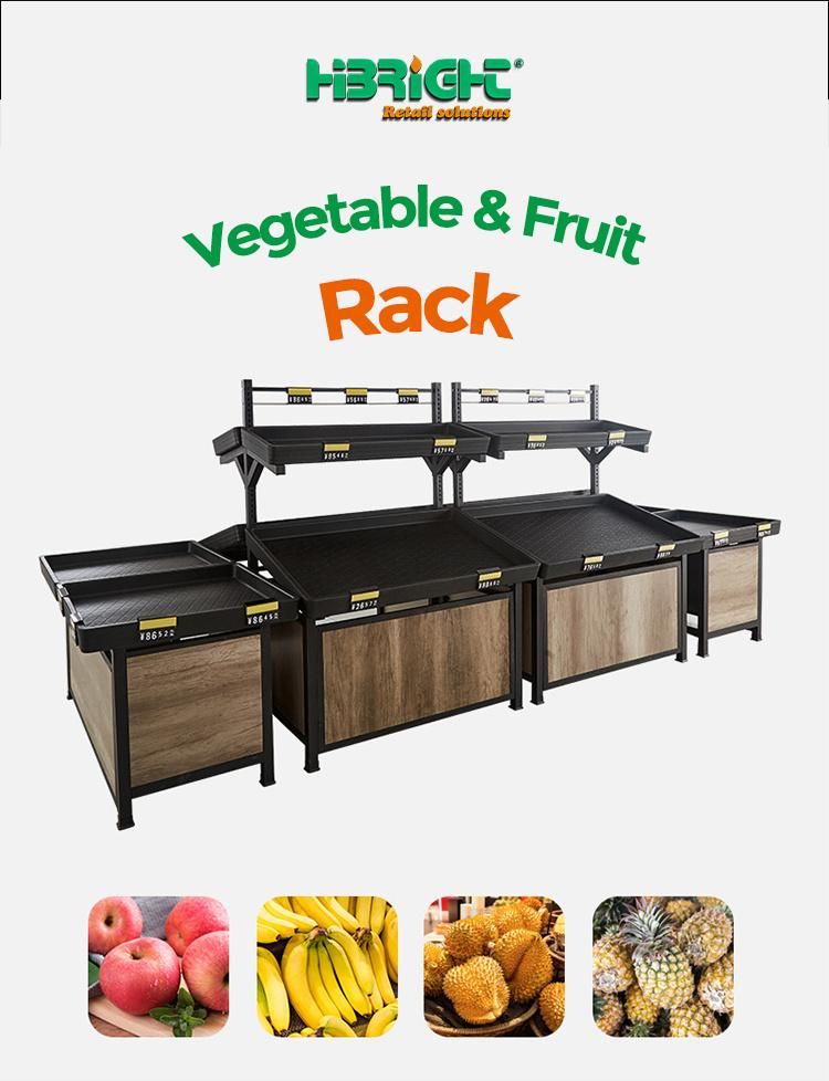 Plastic Tray Double Side Island Vegetable Produce Display Rack