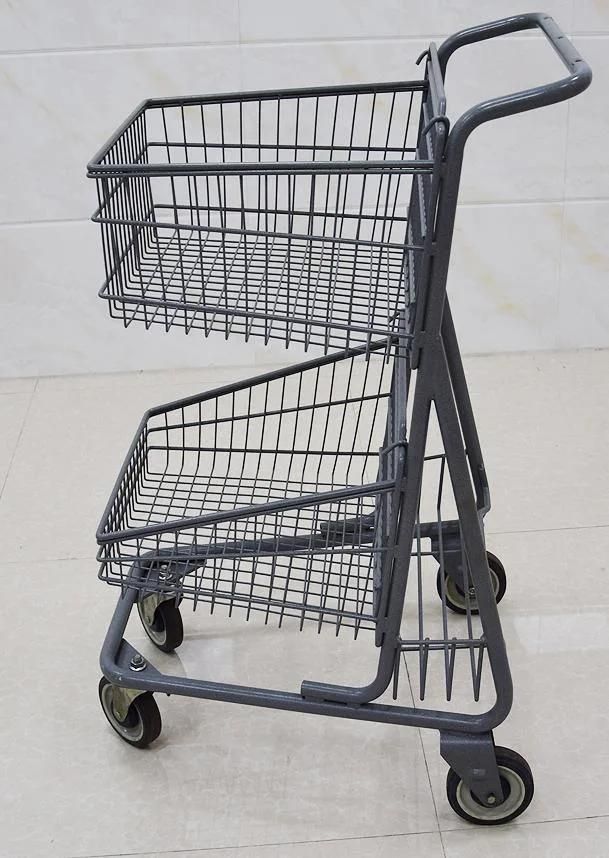 2-Layer Shopping Trolley Supermarket Trolley Double Basket Trolley