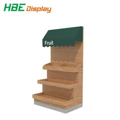 Market Fruit Vegetable Rack Single Side Wooden Gondola Shelf