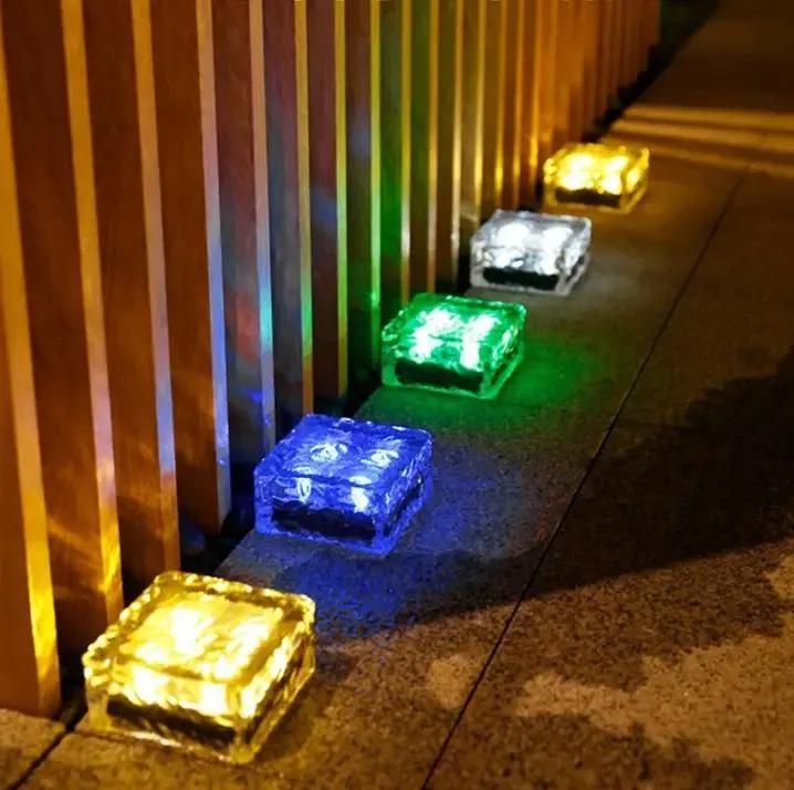 Solar Brick Light Yard LED Glass Ice Cube Lampburied Paver Garden Courtyard Pathway Patio Underground Lights