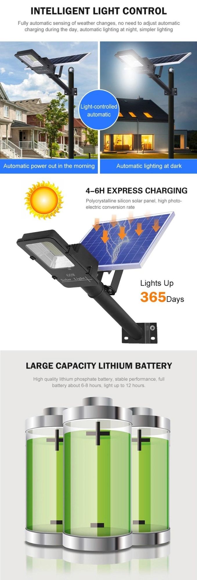 150W Integrated Lithium Battery LED All in One Outdoor Solar Street Light Lamp Lights Lighting Decoration Energy Saving Power System Home Products Stainless