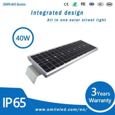 All in One Solar LED Street Light 40W Outdoor IP65 CRI&gt;80 LED Street Light