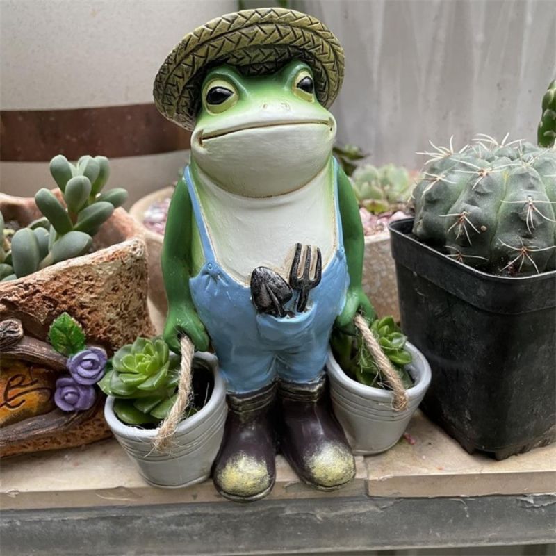 Garden Pot Cute and Funny Green Frog Statues Resin Sculpture Yard Patios Statue Funny Figurine Decoration Household Outdoor Art Craft Decor Wyz20502