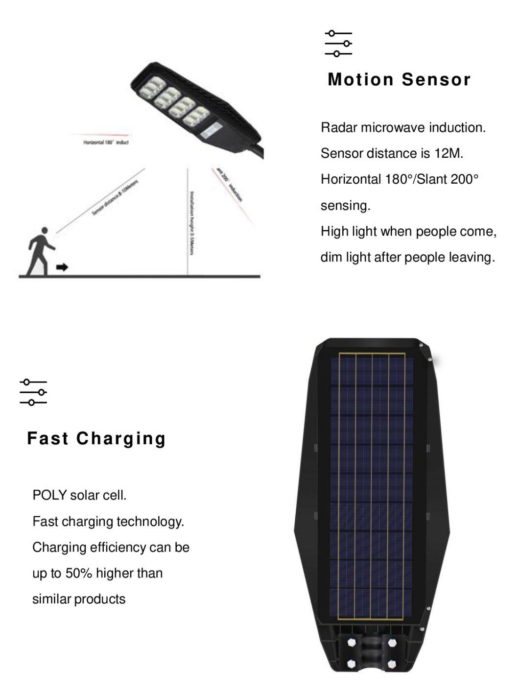 China Factory ABS All in One 300W Solar LED Garden Light with Motion Sensor