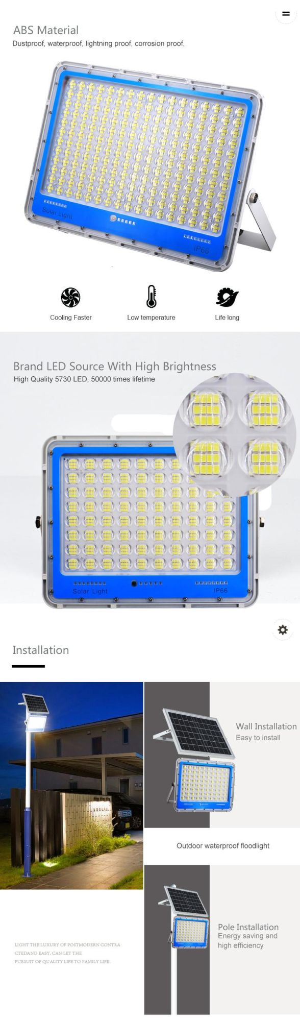 100W Professional IP65 Waterproof Outdoor Garden Light High Brightness Solar LED Flood Light