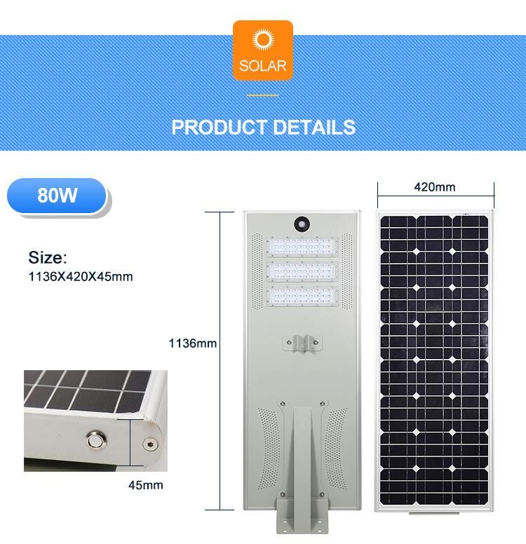 Human Induction Light Control Mode 80W 3030 LED Solar Light