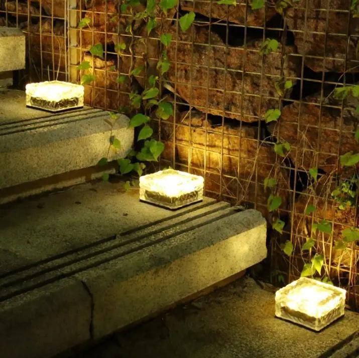 Outdoor Solar LED Lights Garden Crystal Glass Ice Brick Deck Ground Light 10*10