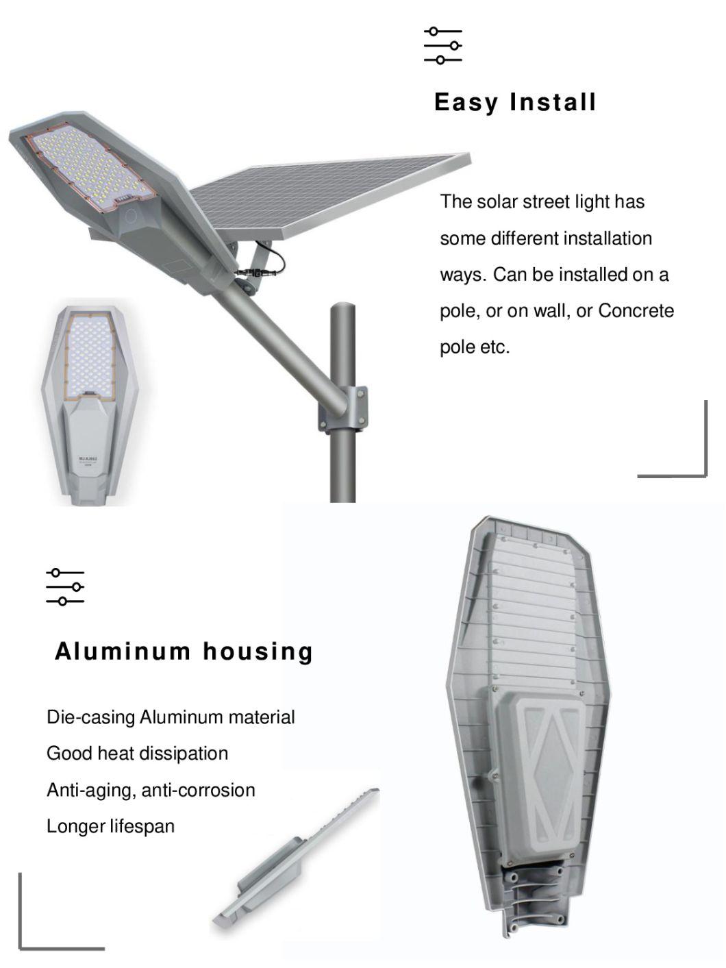 Split Integrated Solar LED Street Light Lamp Fixtures with Mono Panel and LiFePO4 Battery Separated for Public Parking Lot Area