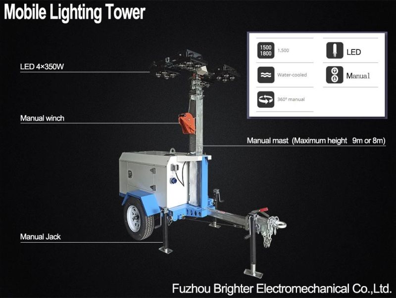 Water-Cooling Diesel Generator Mobile Tower Light with Hydraulic Mast