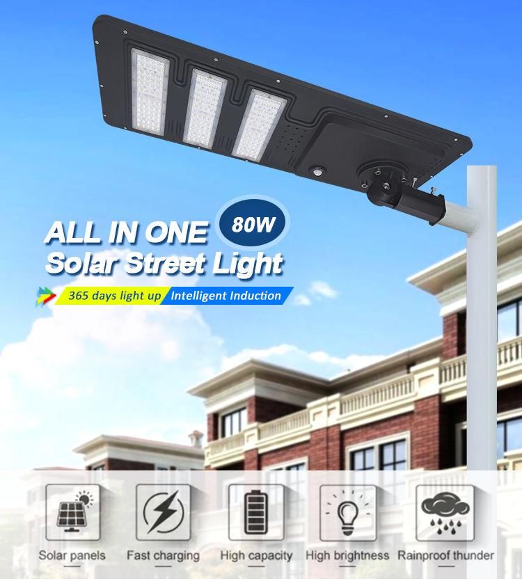 Adjustable Mounting Base Outdoor Lighting 80W LED Solar Street Light