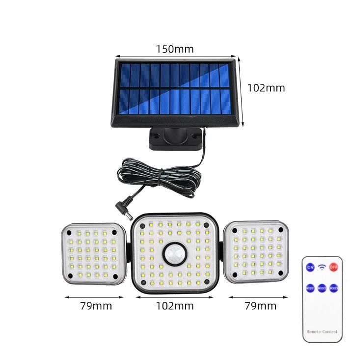 ABS IP65 Waterproof Outdoor Street Outdoor LED 3 Heads Split Solar Wall Light with Montion Sensor