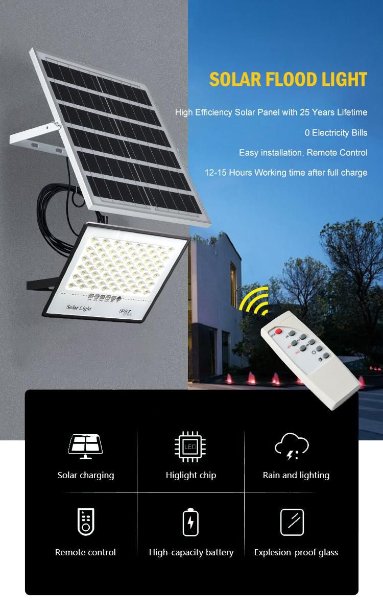 High Lumen 60W 200W Waterproof IP67 Outdoor Lighting Solar LED Flood Lamp