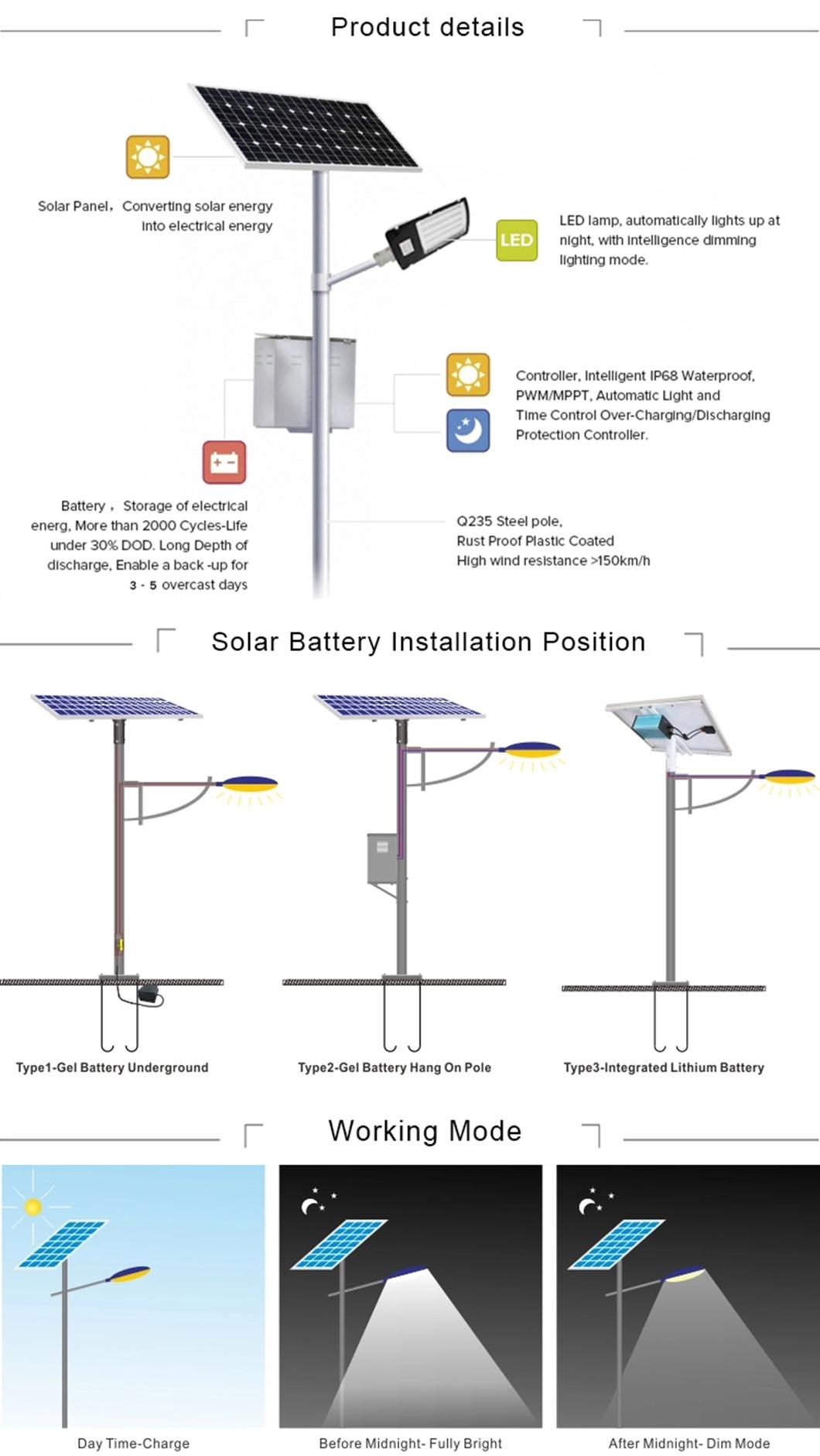 30W Solar LED Street Light with 6m Pole Price