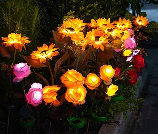 Outdoor IP65 Waterproof Landscape Stake Lamp Sunflower Solar Lights for Night Decorative