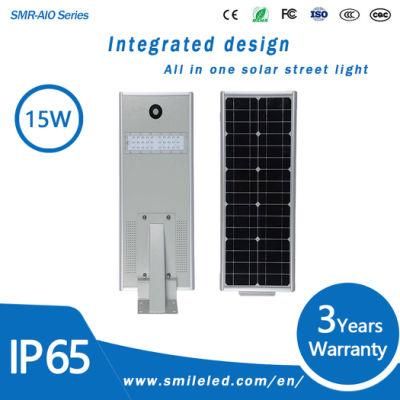 15W High Luminance Outdoor Aluminum Motion Sensor Integrated Solar LED Street Light Price