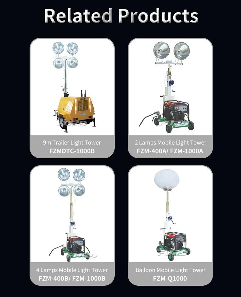 Mining 7m Vertical Hydraulic Mast LED Diesel Portable Light Towers Fzmtc-1000b