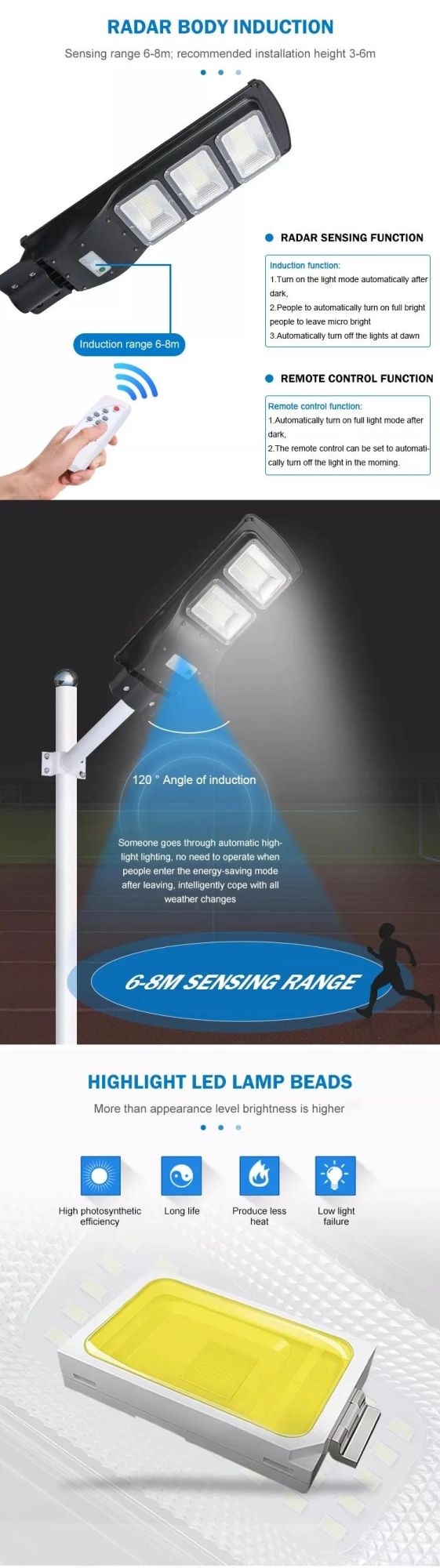 Integrated Road Lamp ABS 50W 100W 150W 200W 250W 300W Outdoor All in One LED Solar Street Light