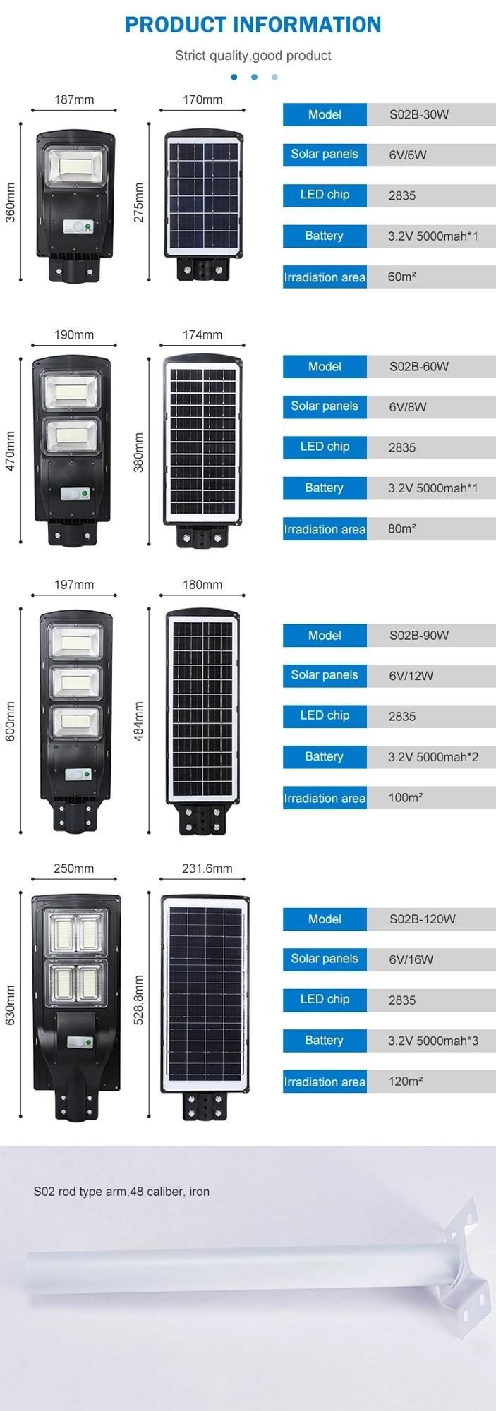 90W Sensor System Integrated All in One LED Solar Street Light, Outdoor IP65 Waterproof ABS Solar Square Lights, 30W 60W 120W Road Lighting