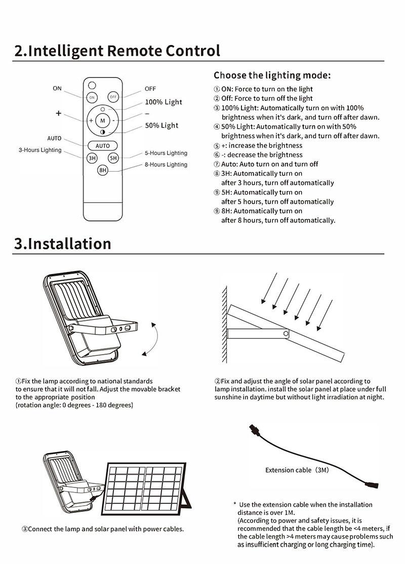 1200~2500 Lumen Built-in Lithium Battery with Poly Solar Panel Charged Solar Flood Light